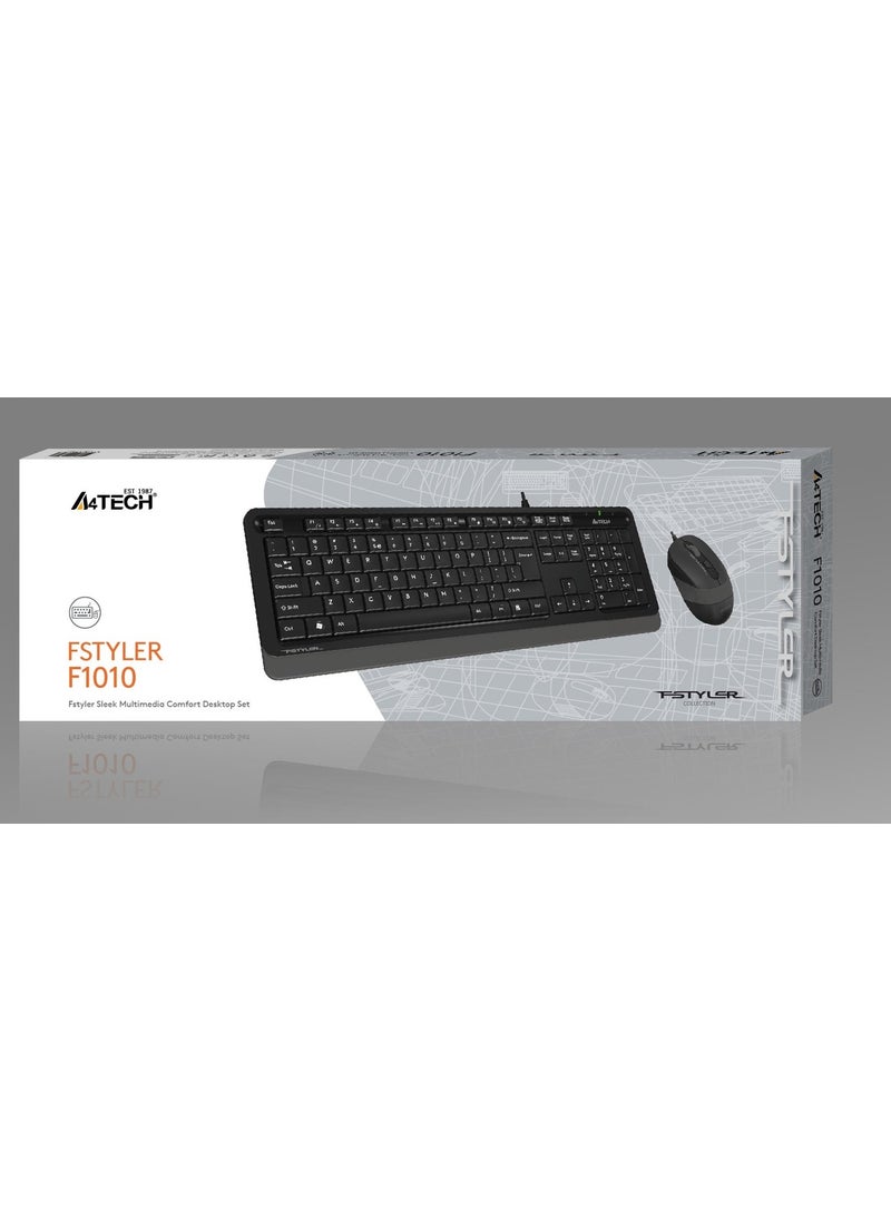A4TECH F1010 USB Q Trk Optic Mouse Black/Grey Standard Keyboard - Mouse Set  - Image 2