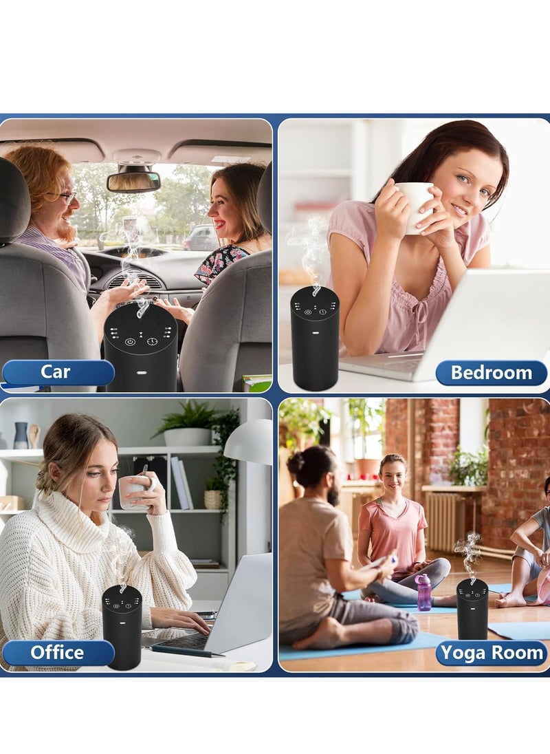 Waterless Car Diffuser Silver, Waterless Diffusers for Essential Oils with Timer & No Leakage Tech, Super Quiet Cordless Aromatherapy Essential Oil Diffuser Battery Operated for Car, Room, Office