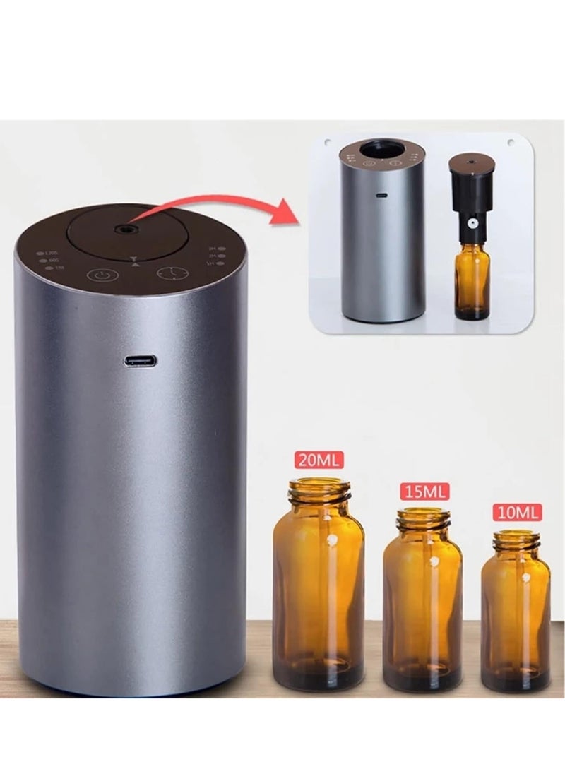 Waterless Car Diffuser Silver, Waterless Diffusers for Essential Oils with Timer & No Leakage Tech, Super Quiet Cordless Aromatherapy Essential Oil Diffuser Battery Operated for Car, Room, Office