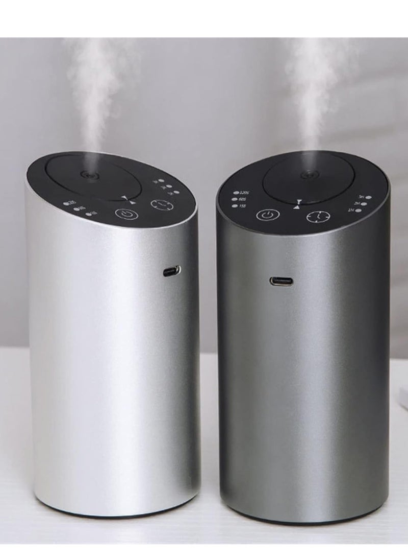 Waterless Car Diffuser Silver, Waterless Diffusers for Essential Oils with Timer & No Leakage Tech, Super Quiet Cordless Aromatherapy Essential Oil Diffuser Battery Operated for Car, Room, Office