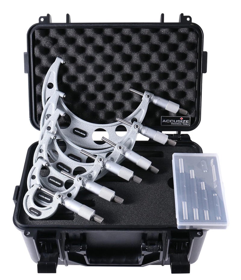 Accusize Industrial Tools 0-6 inch by 0.0001'' Ultra-Precision Outside Micrometers with Carbide Tips 6 Pc Set, Eg00-0906 - Image 2