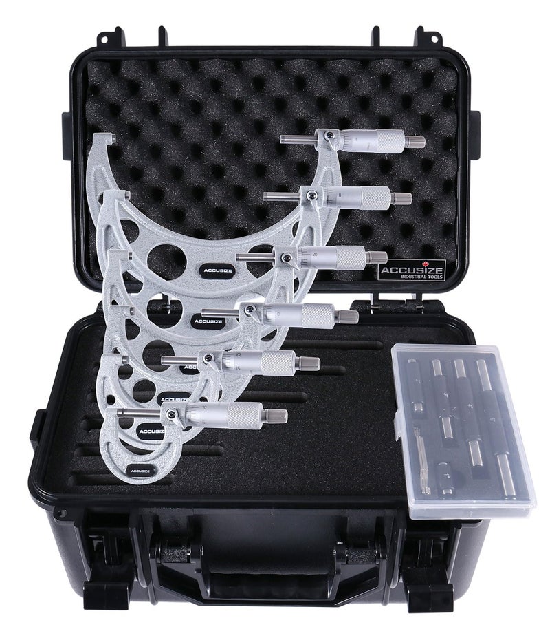 Accusize Industrial Tools 0-6 inch by 0.0001'' Ultra-Precision Outside Micrometers with Carbide Tips 6 Pc Set, Eg00-0906 - Image 1