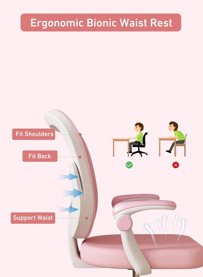 كرسي مكتب اطفال كرسي دراسة مريح للأطفال، كرسي بذراعين للأطفال، كرسي مكتب للأولاد والبنات مع مساند ذراع قابلة للتعديل، كرسي مكتب للأطفال بعجلات، كرسي كمبيوتر للأطفال مع ارتفاع قابل للتعديل ودعم قطني وعجلات ذاتية القفل، كرسي دراسة مكتب للأطفال كرسي مكتبي اطفال(وردي) - Image 4