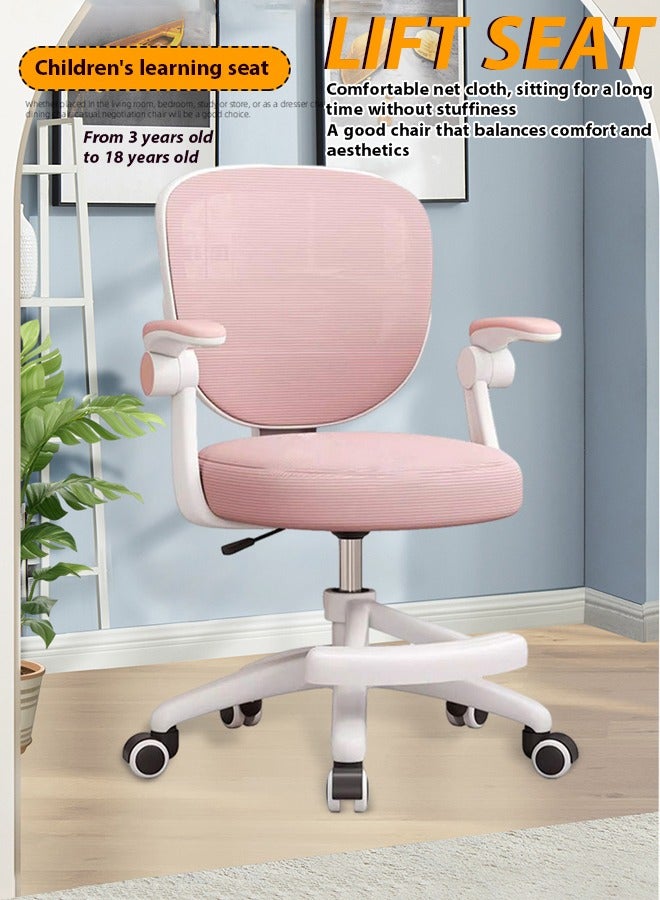 كرسي مكتب اطفال كرسي دراسة مريح للأطفال، كرسي بذراعين للأطفال، كرسي مكتب للأولاد والبنات مع مساند ذراع قابلة للتعديل، كرسي مكتب للأطفال بعجلات، كرسي كمبيوتر للأطفال مع ارتفاع قابل للتعديل ودعم قطني وعجلات ذاتية القفل، كرسي دراسة مكتب للأطفال كرسي مكتبي اطفال(وردي) - Image 1