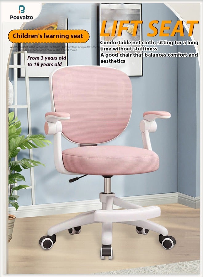 بوكسفالزور كرسي مكتب اطفال كرسي دراسة مريح للأطفال، كرسي بذراعين للأطفال، كرسي مكتب للأولاد والبنات مع مساند ذراع قابلة للتعديل، كرسي مكتب للأطفال بعجلات، كرسي كمبيوتر للأطفال مع ارتفاع قابل للتعديل ودعم قطني وعجلات ذاتية القفل، كرسي دراسة مكتب للأطفال كرسي مكتبي اطفال(وردي) - Image 1