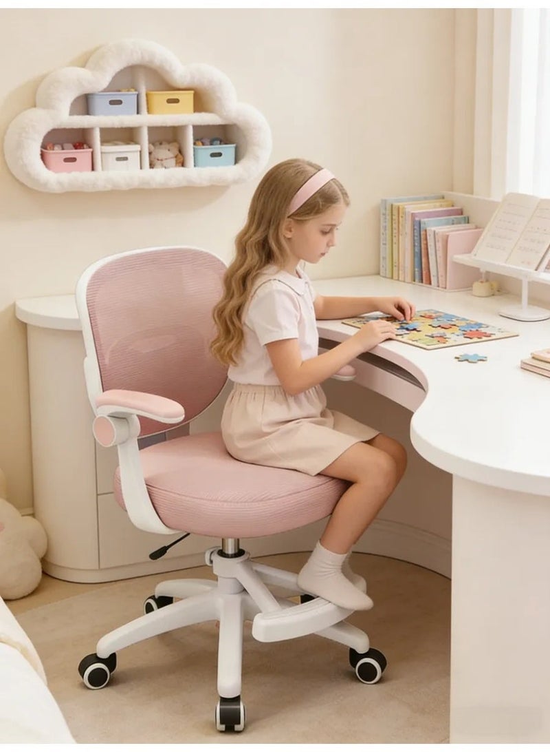 Poxvalzor Children's Ergonomic Study Chair, Adjustable Height Kids Office Chair with Armrests & Lumbar Support, Self-Locking Wheels, Computer Desk Chair for Boys & Girls – Pink - Image 3