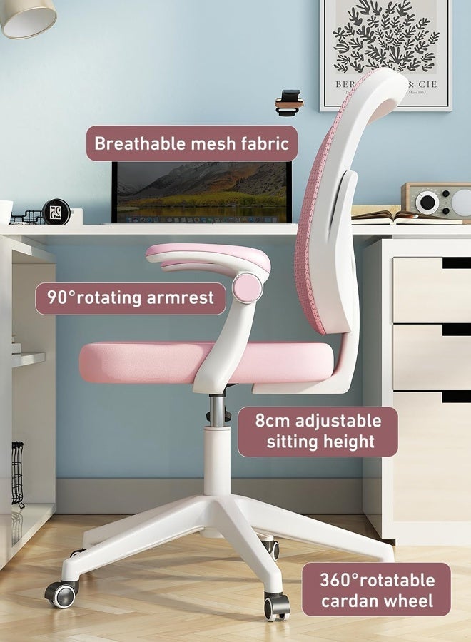 Poxvalzor Children's Ergonomic Study Chair, Adjustable Height Kids Office Chair with Armrests & Lumbar Support, Self-Locking Wheels, Computer Desk Chair for Boys & Girls – Pink - Image 4