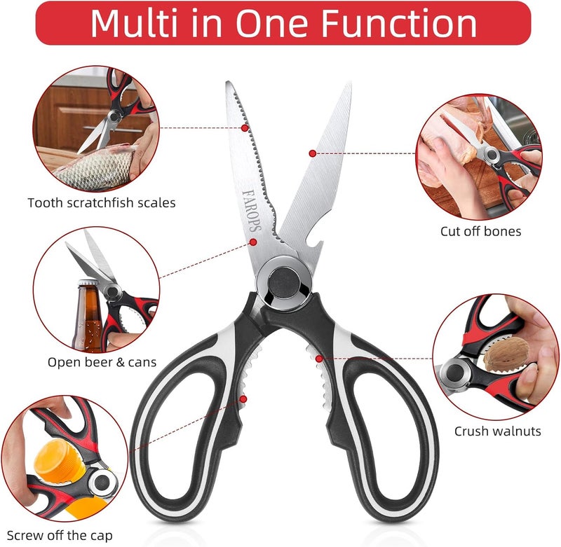 FAROPS Kitchen Scissor For General Use 2-Packs,Heavy Duty Kitchen Raptor Meat Shears,Dishwasher Safe Cooking Scissors, Stainless Steel Multi-function Scissors For Food,Chicken,Poultry, Fish, Pizza,Herbs - Image 4