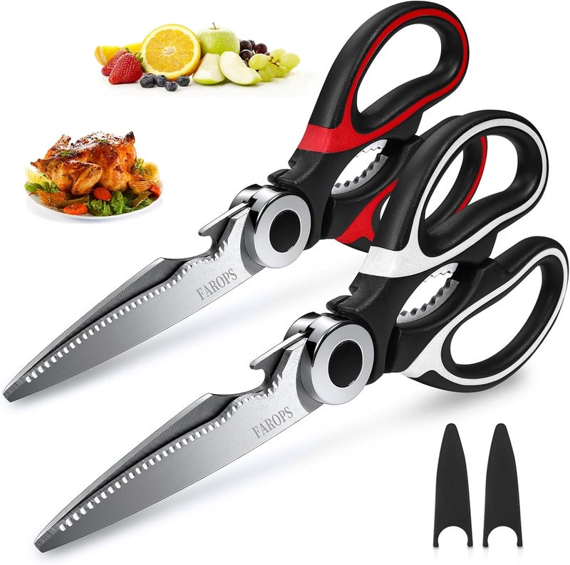 FAROPS Kitchen Scissor For General Use 2-Packs,Heavy Duty Kitchen Raptor Meat Shears,Dishwasher Safe Cooking Scissors, Stainless Steel Multi-function Scissors For Food,Chicken,Poultry, Fish, Pizza,Herbs - Image 1