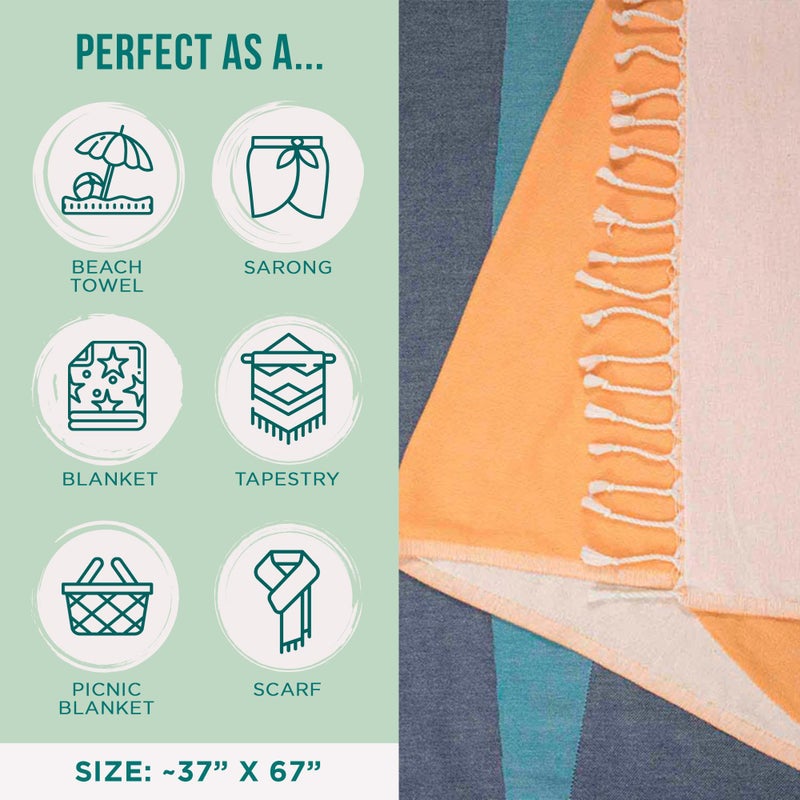 Sand Cloud Turkish Beach Towel - 100% Organic Cotton Turkish Bath Towels - Ultra Soft, Sand Free & Quick Dry Towel for Beach, Pool, or Picnic - As Seen on Shark Tank - Boho Geo Sunset - Image 3