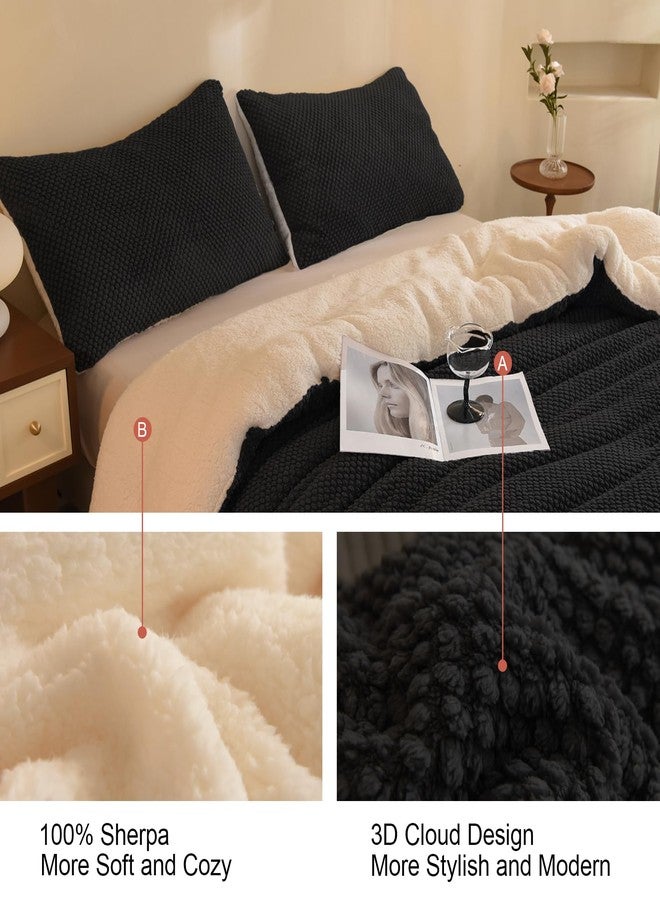 LLanCL 3D Jacquard Design Comforter Set, Ultra-Soft Warm Queen Size Sherpa Fur Plush 3-Pieces Sets Luxury Cozy Bedding with 2 Pillowcases (90"x90", Black) - Image 4