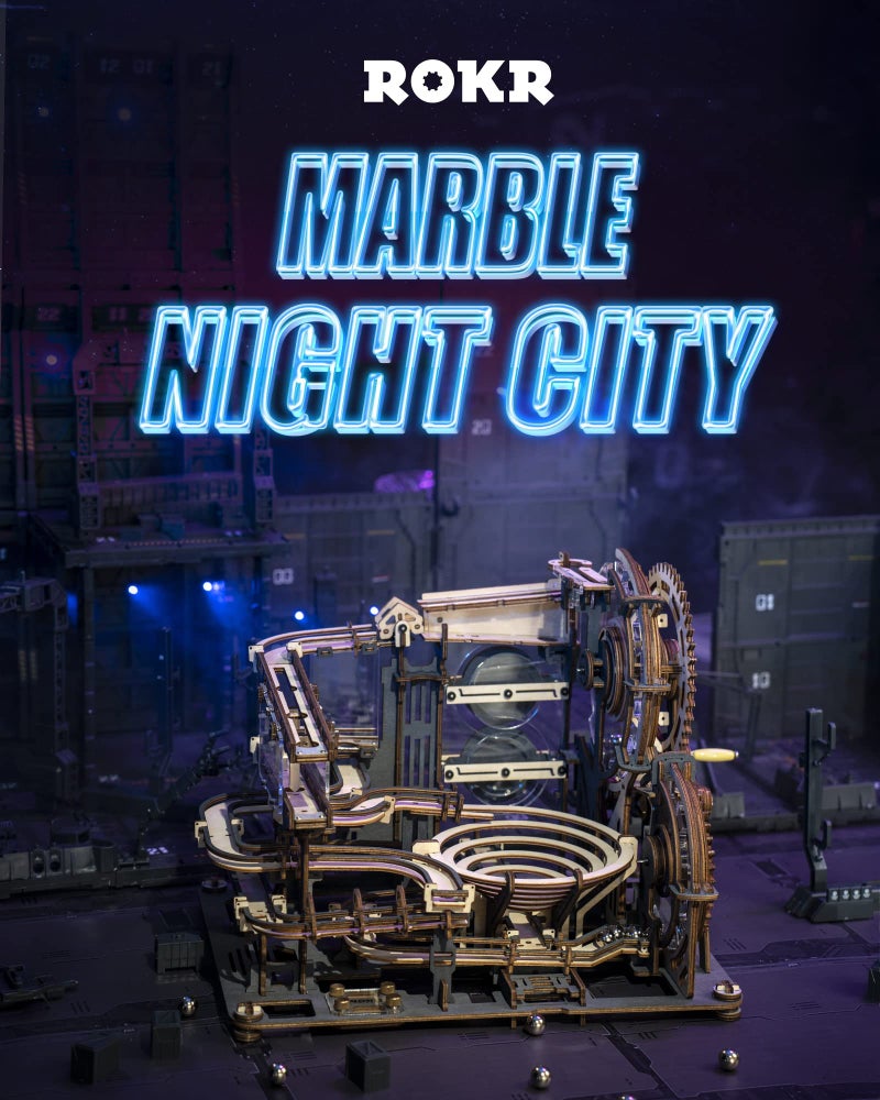 ROKR 3D Wooden Puzzles for Adults Marble Run Model Building Kit(LGA01 Marble Night City) - Image 3