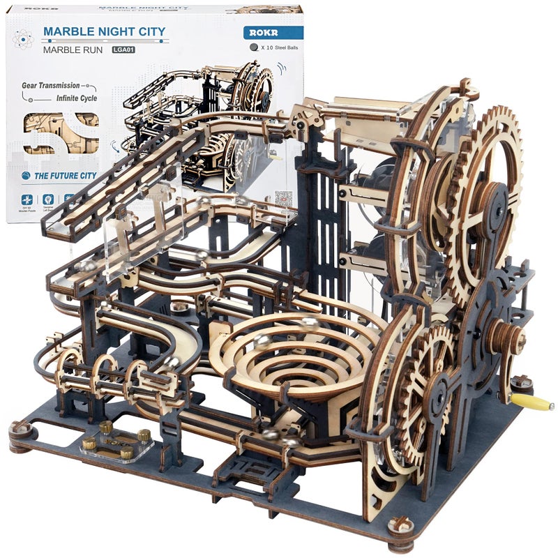 ROKR 3D Wooden Puzzles for Adults Marble Run Model Building Kit(LGA01 Marble Night City) - Image 1