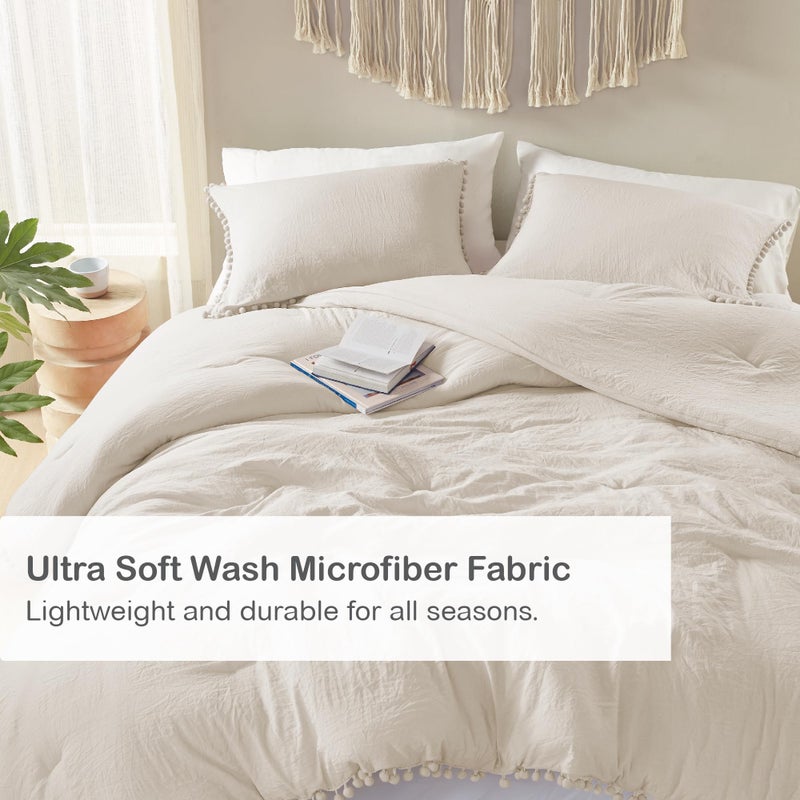 كودي مجموعة Codi Beige King Comforter - Boho الجمالية الفاخرة الفاخرة الفاخرة للفتيات اللطيفات الناعمة الألياف الدقيقة مغسولة مجموعات سرير خفيفة الوزن 3pcs 1 المعزي و 2 وسادات (104 × 90 بوصة) - Image 3