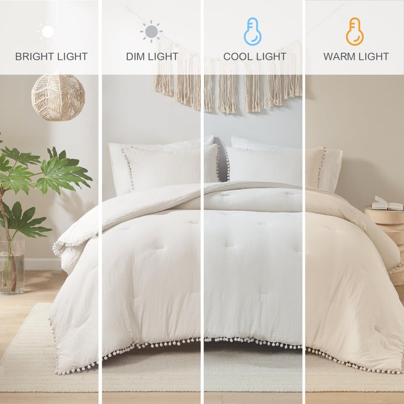 كودي مجموعة Codi Beige King Comforter - Boho الجمالية الفاخرة الفاخرة الفاخرة للفتيات اللطيفات الناعمة الألياف الدقيقة مغسولة مجموعات سرير خفيفة الوزن 3pcs 1 المعزي و 2 وسادات (104 × 90 بوصة) - Image 5