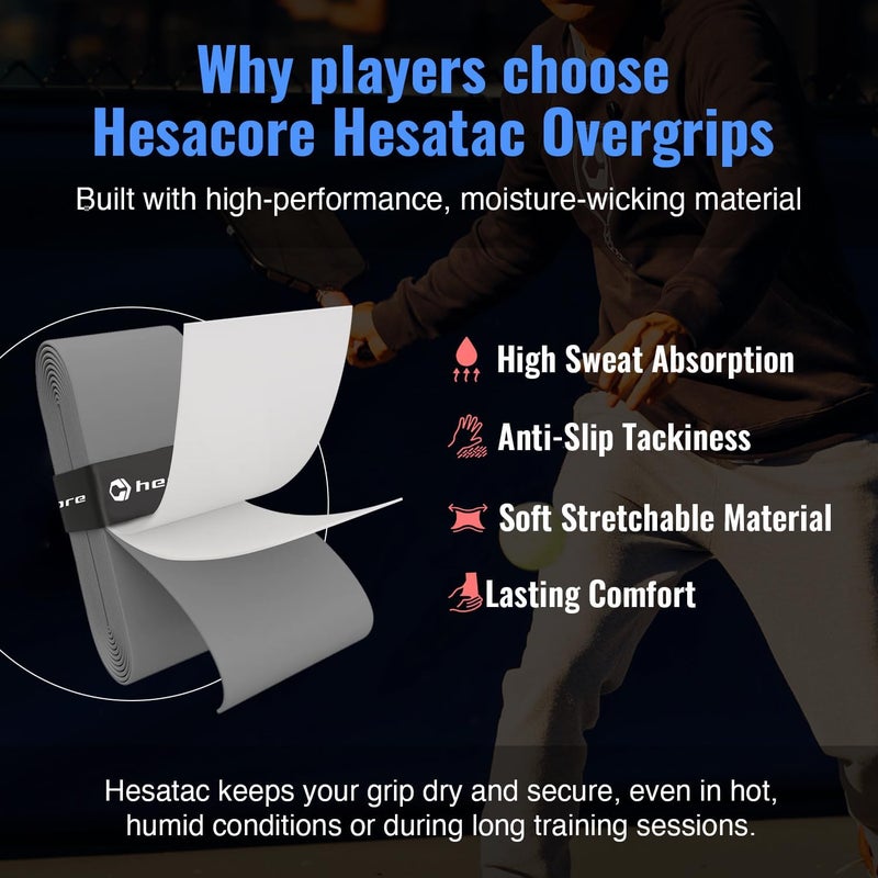 Hesacore شريط هيساتاك العلوي - للبيكلبول، باديل والتنس - مصمم للمقابض - يمتص العرق، ناعم، مضاد للانزلاق، قابل للتمدد - Image 2