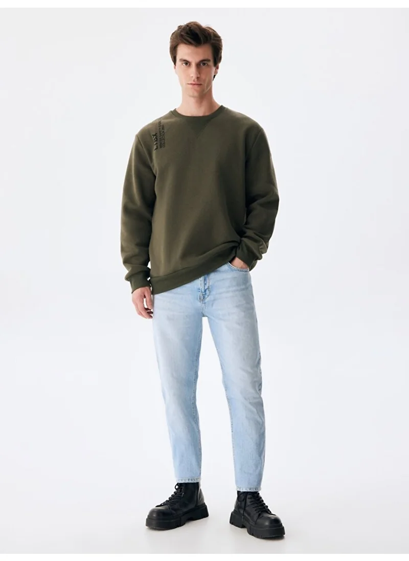 LTB Slogan Zero Collar Long Sleeve Regular Fit Green Sweatshirt