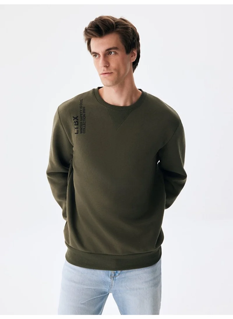 LTB Slogan Zero Collar Long Sleeve Regular Fit Green Sweatshirt