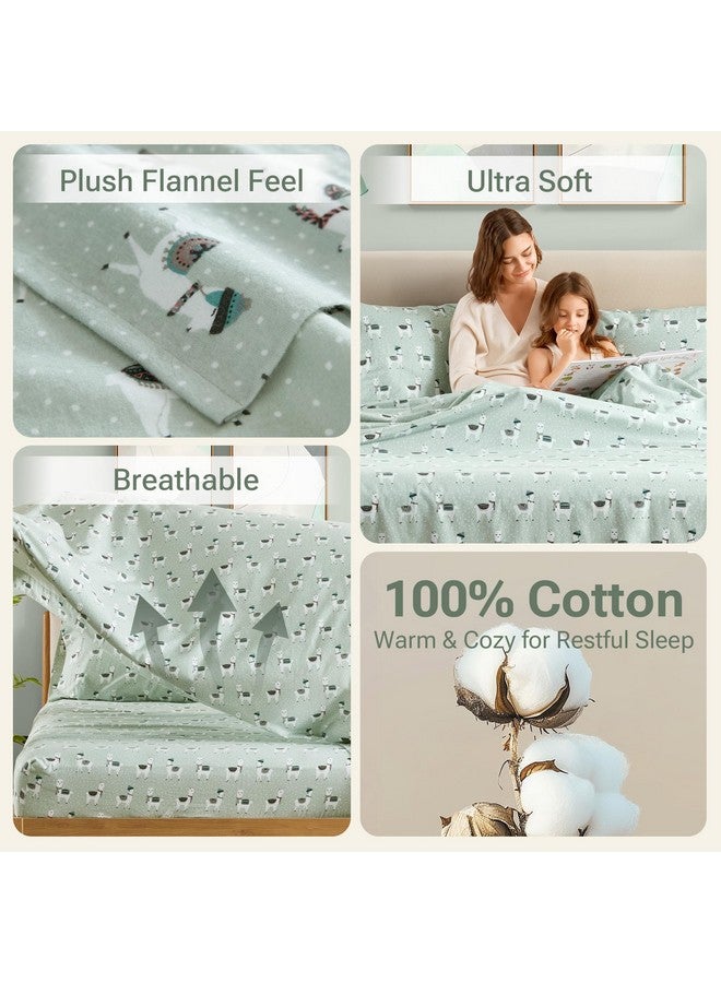 Sleep Philosophy True North by Sleep Philosophy Cozy Flannel 100% Cotton Ultra Soft, Cold Weather Sheet Set Bedding, Queen, Seafoam Llama 4 Piece - Image 3