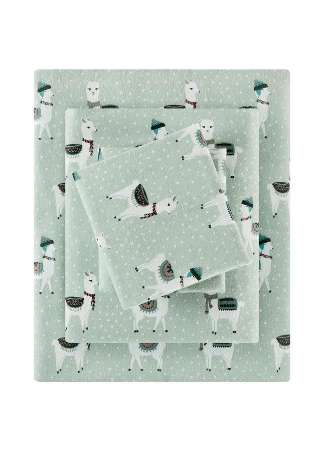 Sleep Philosophy True North by Sleep Philosophy Cozy Flannel 100% Cotton Ultra Soft, Cold Weather Sheet Set Bedding, Queen, Seafoam Llama 4 Piece - Image 1