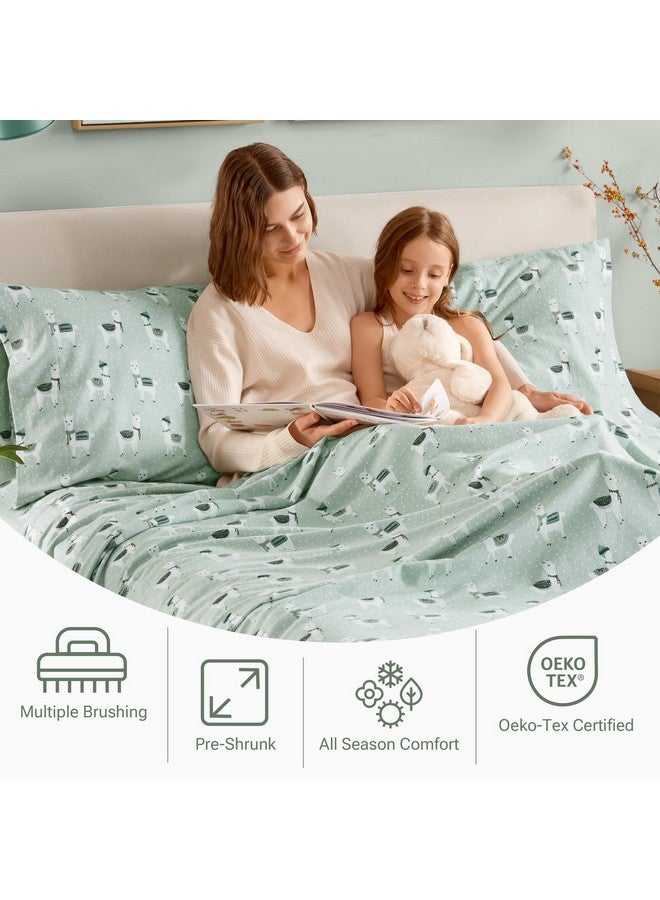 Sleep Philosophy True North by Sleep Philosophy Cozy Flannel 100% Cotton Ultra Soft, Cold Weather Sheet Set Bedding, Queen, Seafoam Llama 4 Piece - Image 4
