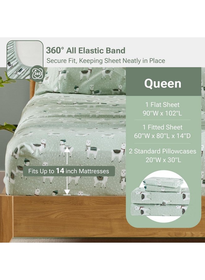 Sleep Philosophy True North by Sleep Philosophy Cozy Flannel 100% Cotton Ultra Soft, Cold Weather Sheet Set Bedding, Queen, Seafoam Llama 4 Piece - Image 5