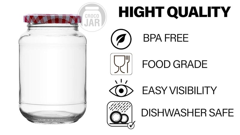 CROCO JAR Croco 500Ml Glass Jar Round Shape With Red White Stripe Cap Rust Proof Air Tight Kitchen Stuff Storage Glass Jar Container Set 6 - Image 3