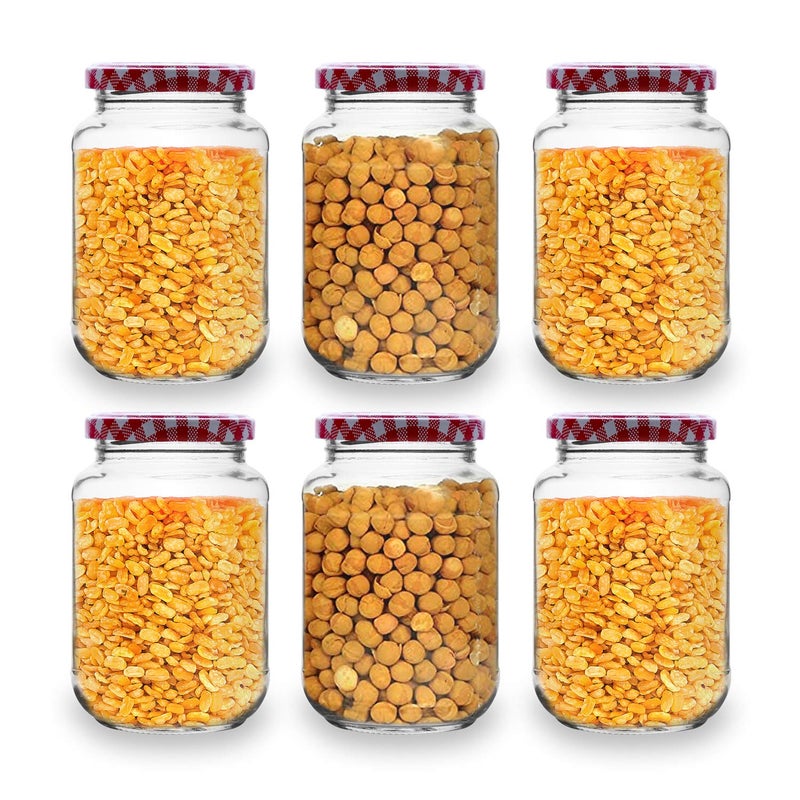 CROCO JAR Croco 500Ml Glass Jar Round Shape With Red White Stripe Cap Rust Proof Air Tight Kitchen Stuff Storage Glass Jar Container Set 6 - Image 1