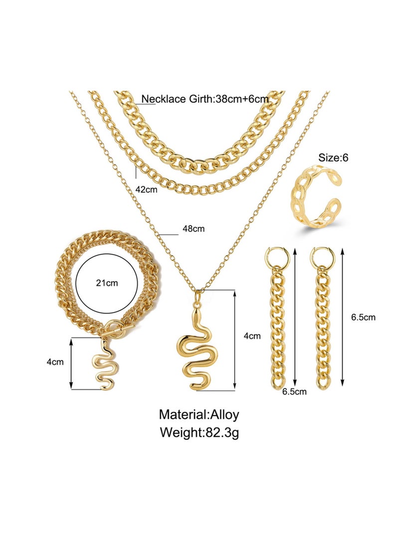 KASTWAVE Snake Jewelry Set for Women, Egypt Style Gold Snake Necklace Earrings Bracelet Rings, Personalized Punk Snake Jewelry Set for Role Play Halloween Carnival - 4Pcs - Image 4
