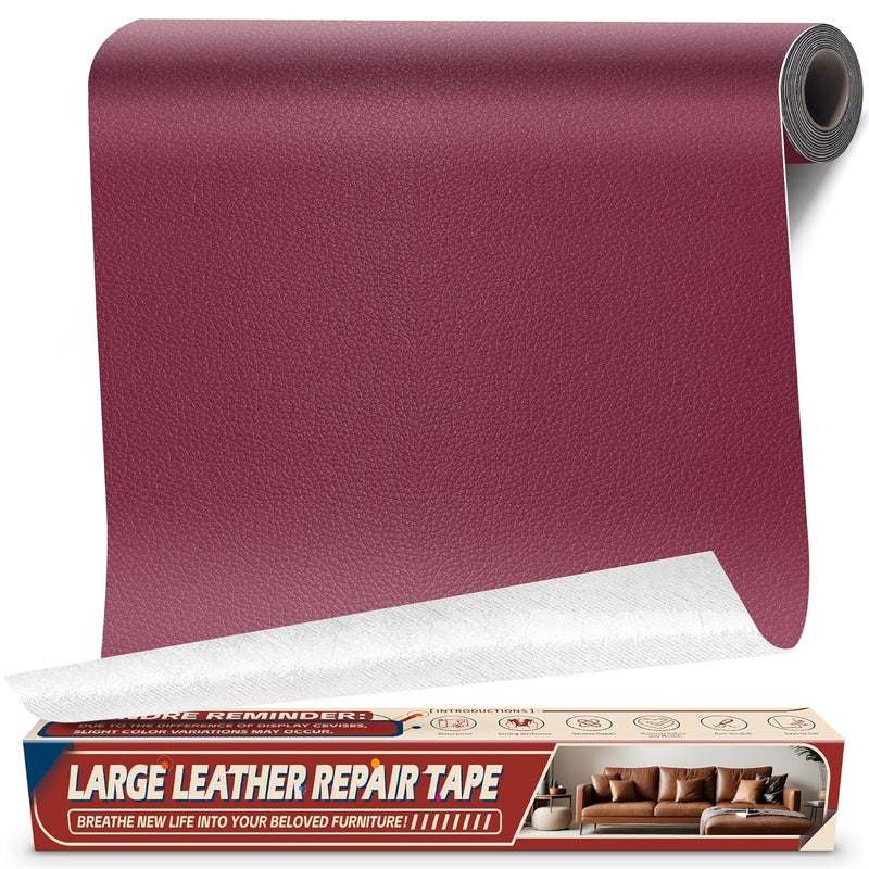 Cahomo Leather Repair Tape Patch, 17" x 79" Self Adhesive Leather Patches for Furniture,Vinyl Repair Kit for Car Seat, Couch, Chairs, Boat Seat, Sofa Burgundy - Image 1