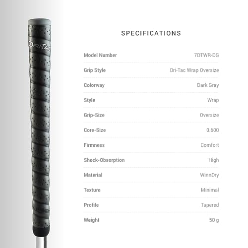 WINN DRI-TAC WRAP OVERSIZE (+1/8-Inch) Golf Grip - Classic Wrap-Style Design with Pronounced Contours for Ultimate Comfort - WinnDry Polymer for Shock Absorption, Cushion, and Comfort - Non-Slip All-Weather Performance - Image 4
