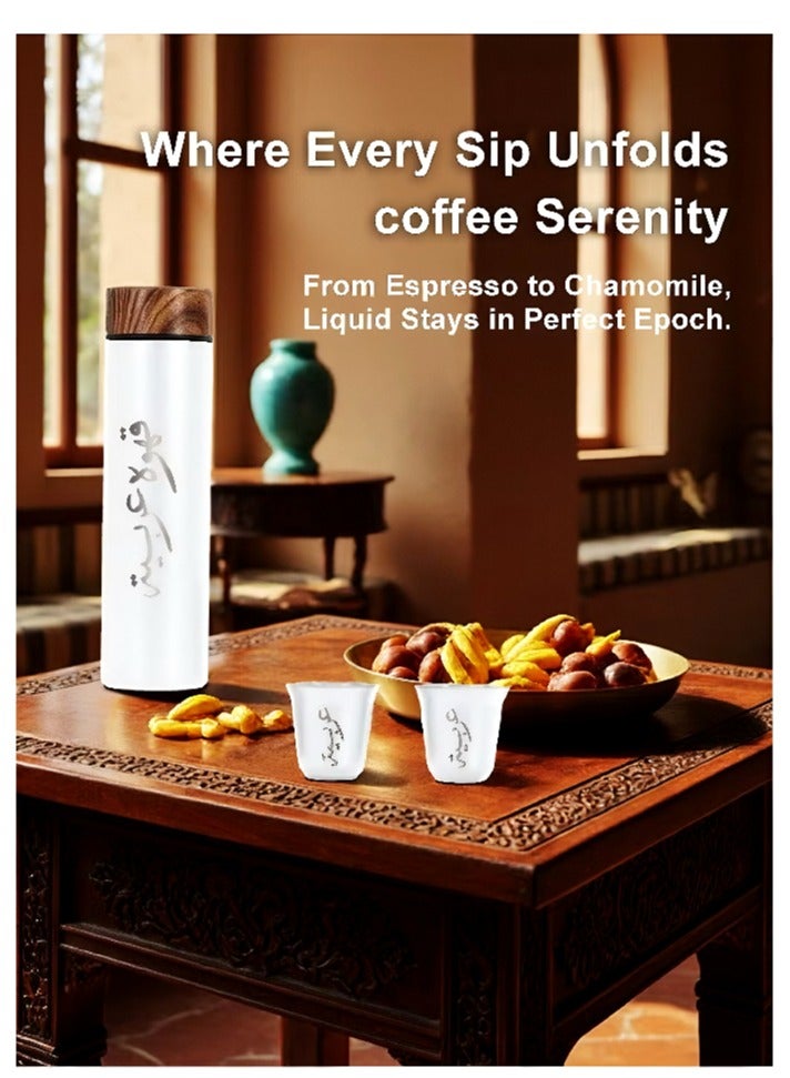 3pcs/set Coffee Insulated Cup Set With 2 Cups, Arabic Coffee Thermos, Insulated Cup Gift Box Set Includes 500ml Stainless Steel Thermos And 2 80ml Double-Layer Coffee Cups, Suitable For Gifts, Saudi National Day Gift. - Image 3