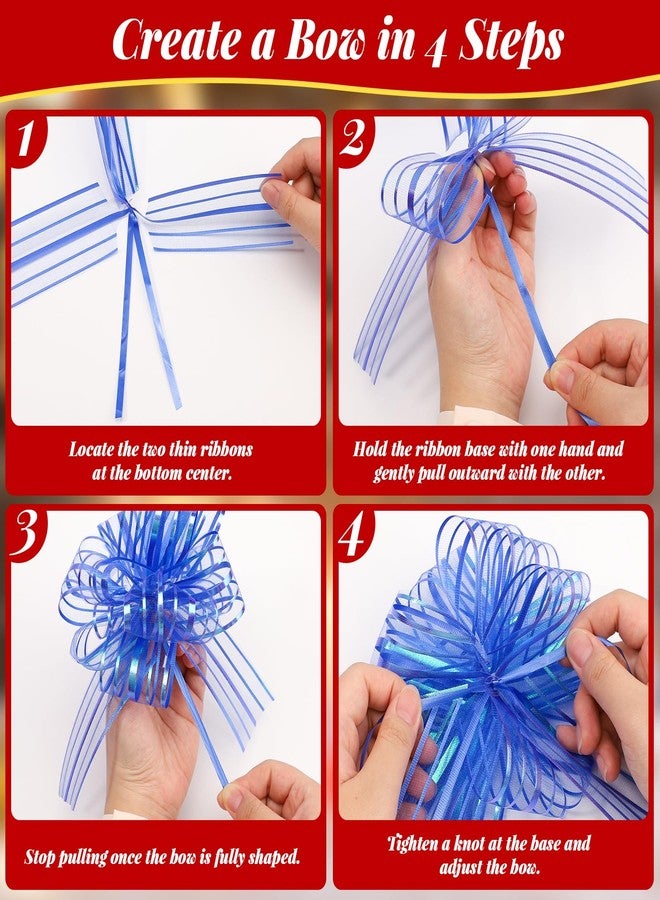 EUSOAR Pull Bow, 6pcs 6" Blue Organza Present Large Bows for Gift Wrapping, Baskets Flower Bouquets Box Gift Wrap Bows for Wedding Christmas Birthday Party Favors Valentine's Day Anniversary - Image 4