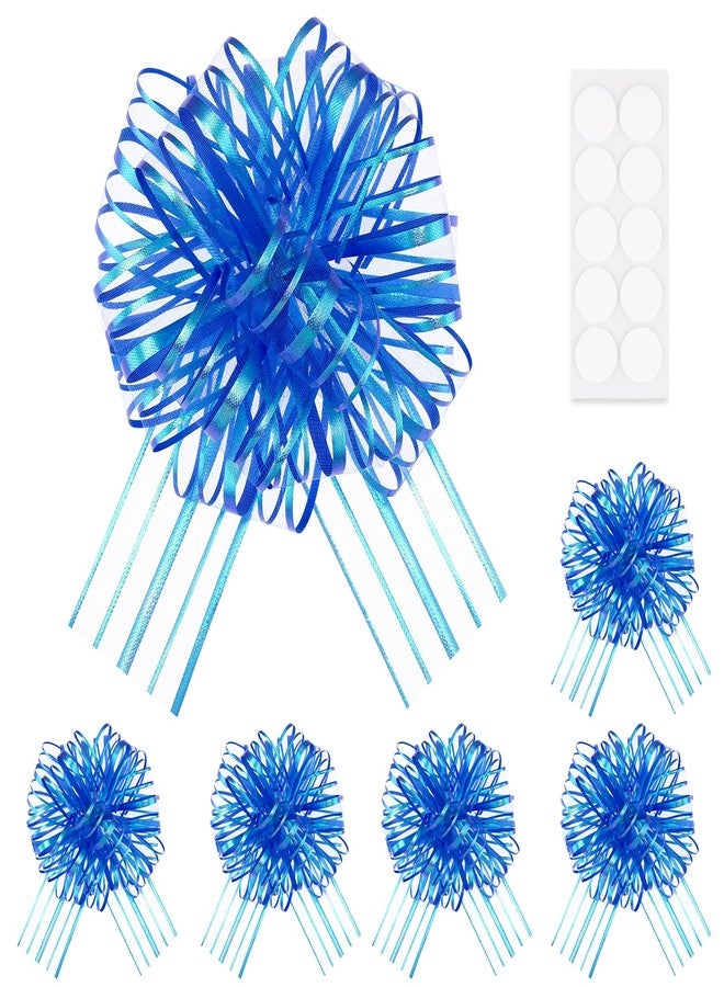 EUSOAR Pull Bow, 6pcs 6" Blue Organza Present Large Bows for Gift Wrapping, Baskets Flower Bouquets Box Gift Wrap Bows for Wedding Christmas Birthday Party Favors Valentine's Day Anniversary - Image 1