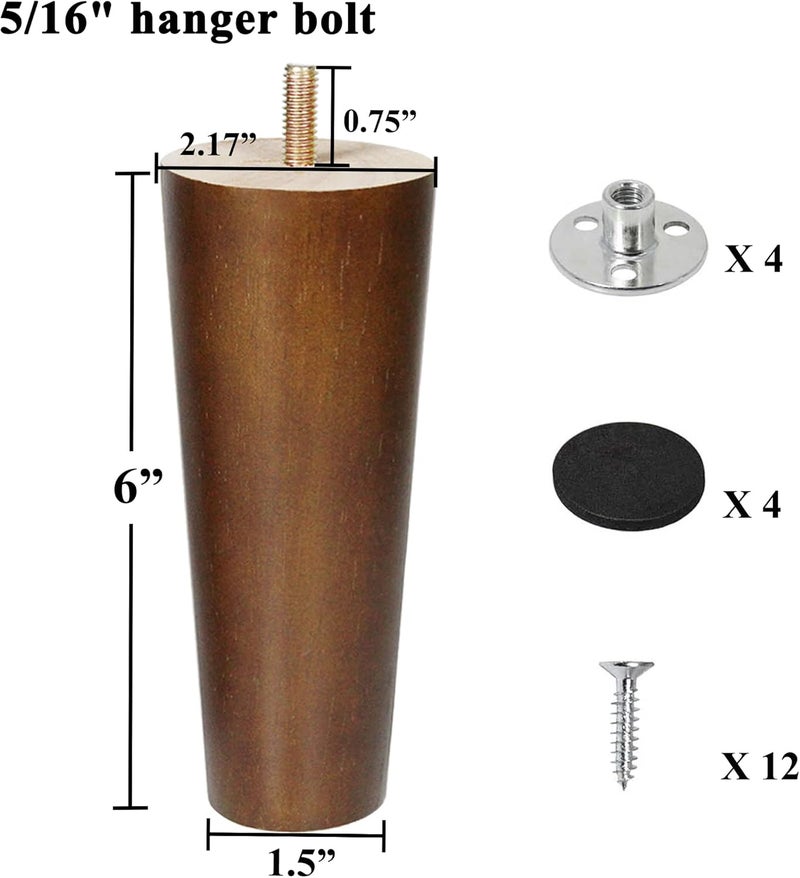 AORYVIC Furniture Legs Wood Sofa Legs Walnut Color Couch Replacement Legs for Cabinet Vanity Couch Chair Dresser Pack of 4 (6 inch) - Image 5