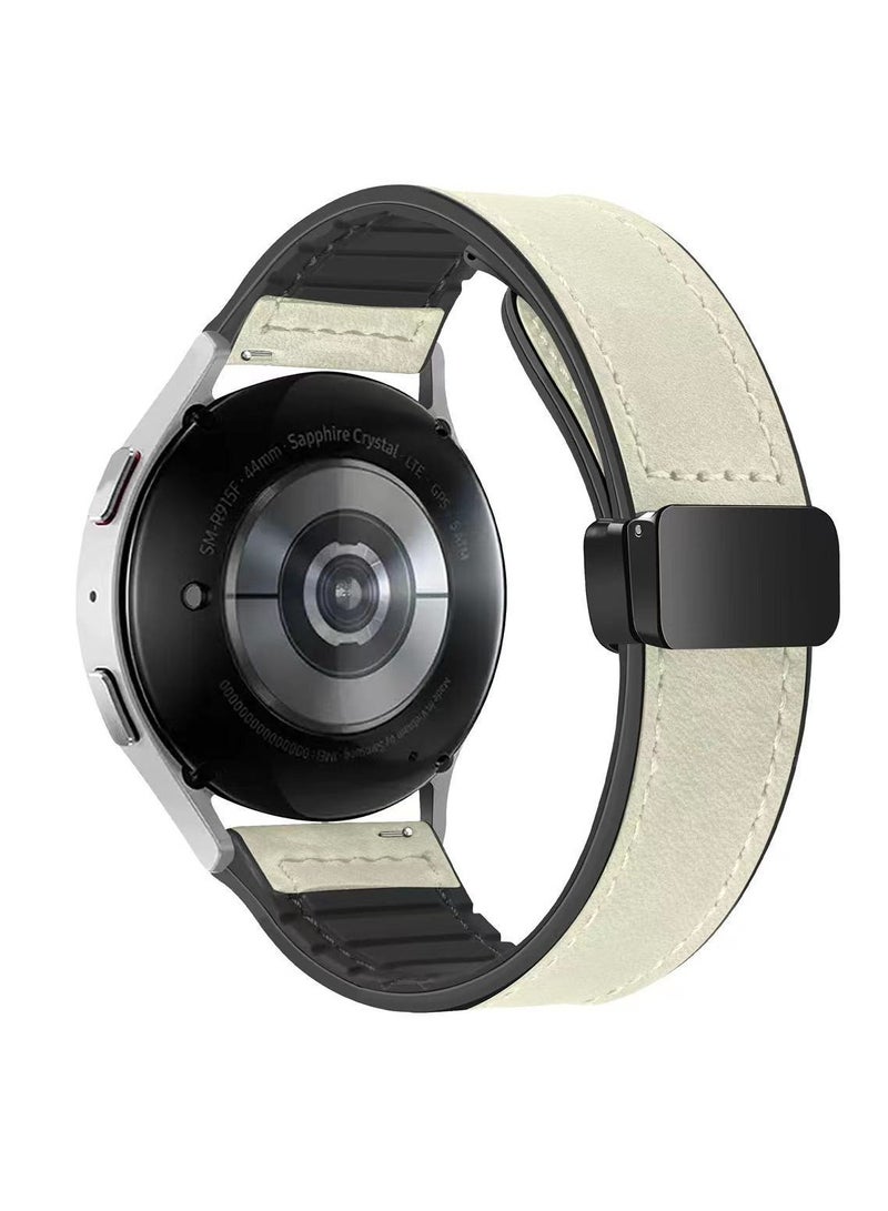 22mm Leather Watch Band with Magnetic Buckle Design, Compatible with Huawei GT3/4 46mm, GT3 Pro, Huawei Watch 3, GT2e, GT2 Pro, GT2 42/46mm, Samsung Galaxy Watch 3 45mm/Gear S3 White - Image 1