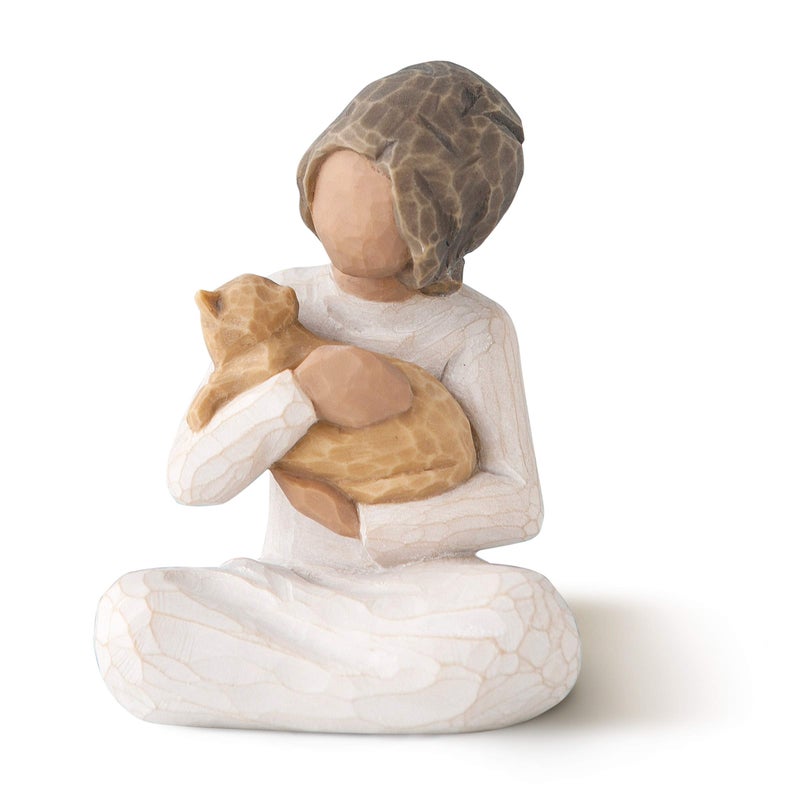 Willow Tree Kindness Girl Darker Skin Tone  Hair Color Above All Kindness Expresses Relationship with A MuchLoved Pet A Gift to Celebrate Adoption Cat Owners Sculpted HandPainted Figure