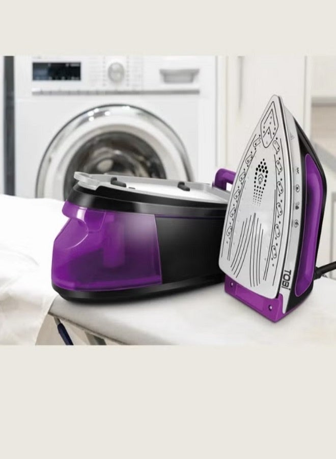 TOBI مكواة بخار TOBI SteamPro Surge+ 2400W الاحترافية مع خزان ماء قابل للفصل – تسخين سريع، مضادة للتنقيط، قاعدة سيراميك، بنفسجي/أسود - Image 3