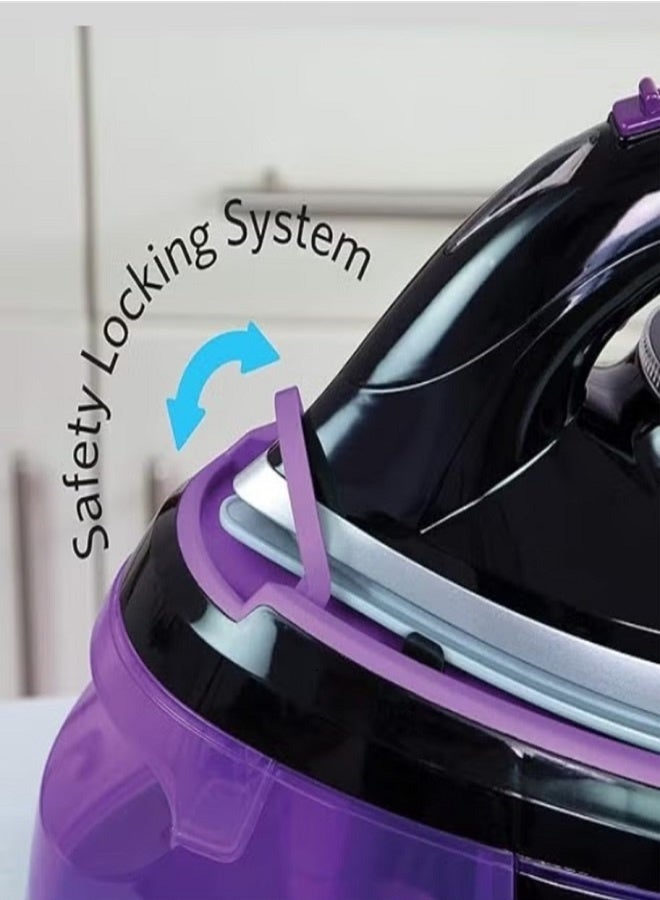 TOBI مكواة بخار TOBI SteamPro Surge+ 2400W الاحترافية مع خزان ماء قابل للفصل – تسخين سريع، مضادة للتنقيط، قاعدة سيراميك، بنفسجي/أسود - Image 5