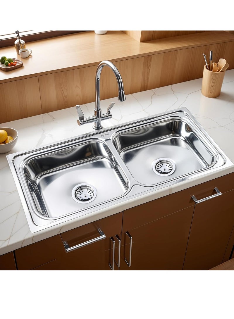 ABBASALI Double Bowl Sink Normal Type, Stainless Steel Kitchen Sink-Chrome Finish With Sink Mixer - Image 1
