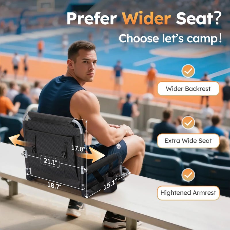 LET'S CAMP 2 Pack Folding Stadium Seats, Portable Bleacher Chairs with Comfortable Cushions, Cup Holder and Mesh Bag, Perfect for Sports Games and Outdoor Activities - Image 3