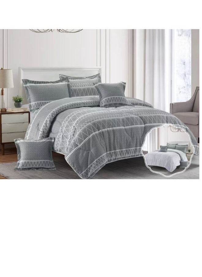 Blue Sky 100% Microfiber Double Bedspread, Geometric Design Bed Cover, Reversible, 4-Piece Set, 230X170cm  - Image 1