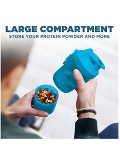 Gravit Protein Shaker Bottle 550ml Leak Proof Gym Protein Mixer - 3 Layer Non-Slip BPA Free Plastic Shaker Cup with Pill Tray & Protein Powder Container - For Home Office Gym Car Sport (2 Piece Set, Blue)  - Image 4