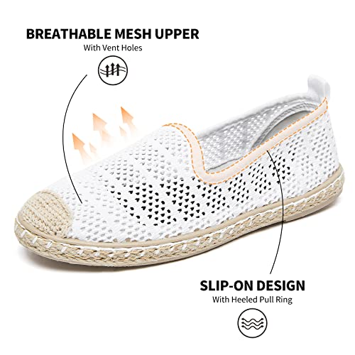 BABUDOG Women's Breathable Mesh Flats Shoes, Soft Loafers Flats, White Slip on Shoes Loafers(White.US9) - Image 2