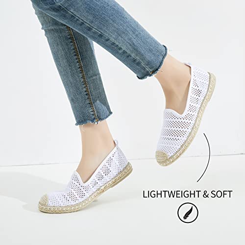 BABUDOG Women's Breathable Mesh Flats Shoes, Soft Loafers Flats, White Slip on Shoes Loafers(White.US9) - Image 5