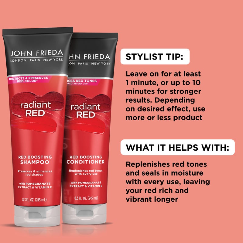 John Frieda جون فريدا ريدينت ريد، بلسم تعزيز اللون، يرطب ويعزز درجات اللون الأحمر مع مستخلص الرمان وفيتامين E للشعر الطبيعي أو المعالج بالألوان، 8.3 أونصة - Image 3