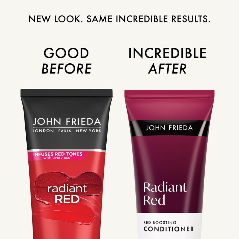 John Frieda جون فريدا ريدينت ريد، بلسم تعزيز اللون، يرطب ويعزز درجات اللون الأحمر مع مستخلص الرمان وفيتامين E للشعر الطبيعي أو المعالج بالألوان، 8.3 أونصة - Image 2