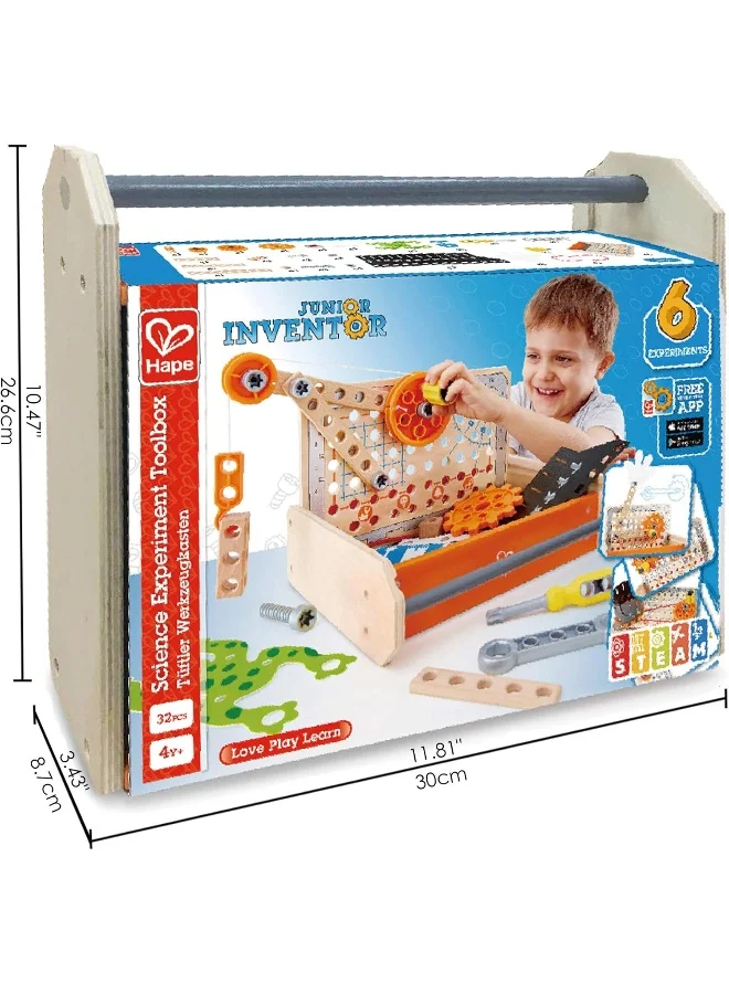 Hape Science Experiment Toolbox | Colorful Wooden 32 Experiment Kit, Fun Educational Science Kids Toy Set And Know-How Instruction App 30cm