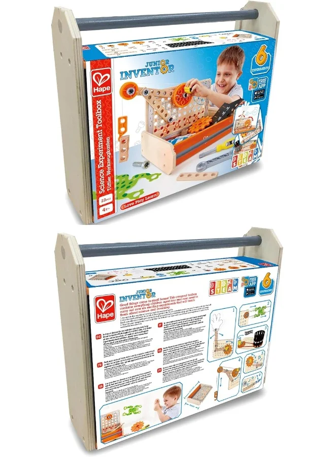 Hape Science Experiment Toolbox | Colorful Wooden 32 Experiment Kit, Fun Educational Science Kids Toy Set And Know-How Instruction App 30cm