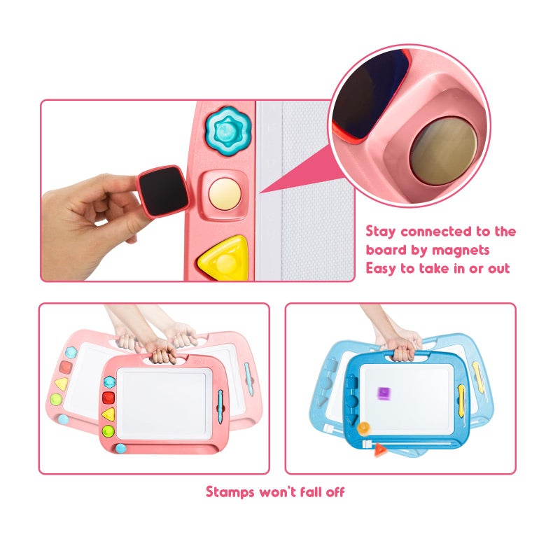 SGILE Large Magnetic Drawing Board - 4 Colors 16×13in Doodle Pad with 4 Stamps for Toddlers, Learning Toy Board Etch Sketch Gift for 36+ Month Kids Girls Boys, Light-Pink - Image 3